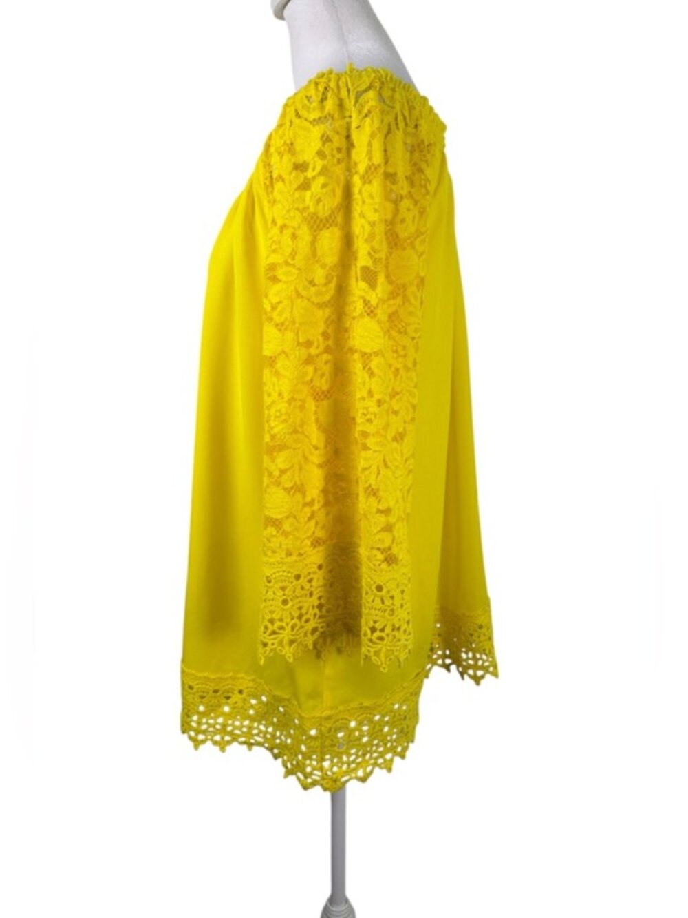 Colleen Lopez Yellow Lace Sleeve Off Shoulder Boho Tunic Top M - Picture 6 of 13